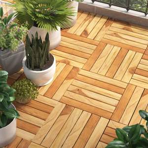 Carreaux de terrasse à motif vertical en bois massif de teck 10pcs 11.8 "x 11.8" Plancher extérieur de qualité supérieure - Product Image 1