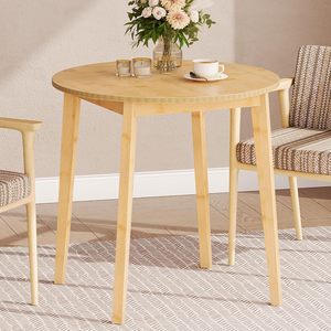 Table à manger ronde en bambou de 27,5 pouces pour 2 personnes, table de cuisine pour petit espace avec finition naturelle, montage facile - Product Image 3