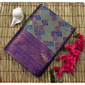 DISEÑADOR KANJIVARAM SEDA COBRE Y ORO ZARI TEJIDO TRABAJO SAREE CON PISTA DESCOSTADA - Product Image 2