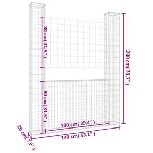 Panier gabion en forme de U avec 2 poteaux en fer 55,1''x7,9''x78,7'' pour l'aménagement paysager et la terrasse - Product Image 6