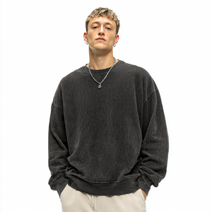 Sweat-shirts OEM pour hommes à col rond et manches longues, coupe ample, délavés à l'acide et au délavage à la pierre - Product Image 2
