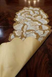 Glam <b>Gold</b> Beaded Luxury Eco-Friendly Durable <b>Table</b> <b>Runner</b> Irregular Shape Fabric Handmade Decorative Mat - Product Image 2