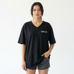 Camiseta Negra Casual de Cuello en V para Mujer, Talla Grande, 100% Algodón Ecológico, Impresión de Logotipo Digital Personalizada, Camiseta Lisa al por Mayor - Product Image 3