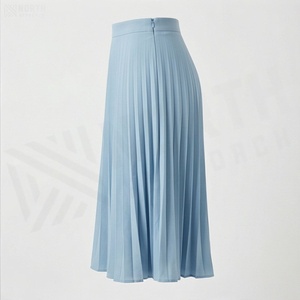 Jupe plissée en mousseline de soie bleu clair pour femme, longueur genou, taille régulière, couleur unie, élégante, toutes saisons - Product Image 3