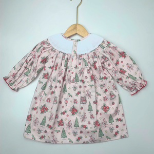 Robe smockée pour bébés filles, tissu coton jaune, manches courtes, personnalisation de votre logo et de votre design, smockage à la main, du 3 mois au 10 ans. - Product Image 4