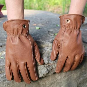 Guantes de Motocicleta de Cuero Genuino Premium para Hombre, Color Marrón, Suaves, Transpirables, con Pantalla Táctil y Detección de Agujas, para Ciclismo en Invierno - Product Image 6