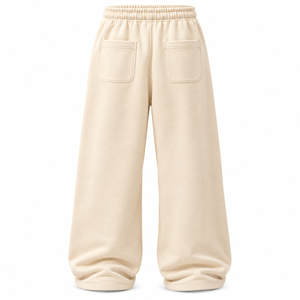 <b>Men's</b> Beige Wide Leg Sweatpants <b>Elastic</b> <b>Waist</b> Drawstring Casual <b>Trousers</b> With Side Pockets - Product Image 3