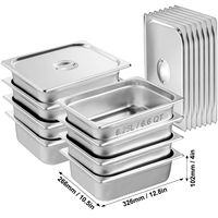 8er-Pack 1/2-Größe Gewerbliche Edelstahl-Dampftischpfanne 4 Zoll Tiefe mit Anti-Klemm-Deckel 0,8 mm Dick für Gasherd zur Hotelnutzung