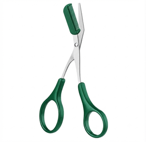 Ciseaux à sourcils avec manche vert et lame en acier inoxydable à pointe arrondie pour une coupe et un façonnage précis - Product Image 1