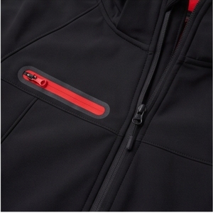 Men's Black Hooded <b>Fleece</b> <b>Jacket</b> with Red Accents Reflective Embroidery Windproof Sporty Winter Wear Zipper Closure Regular Fit - Product Image 5