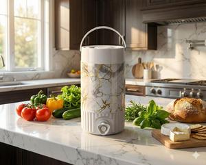 Distributeur de boissons en plastique Anax aspect marbre 5L avec poignée, couvercle et robinet à bouton-poussoir, carafe à eau portable pour la cuisine - Product Image 1