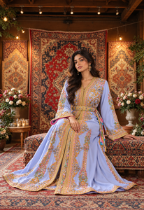 Robe longue en velours prune respirant Mishkat Couture, kaftan marocain lavande, broderie artisanale complexe, pour femmes musulmanes raffinées - Product Image 5
