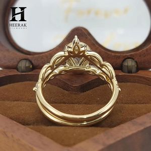 Ensemble de bagues de mariage de luxe à taille ovale, 2 pièces, avec bande de protection en forme de couronne entrelacée, en or jaune 10K 14K, bijoux personnalisés - Product Image 4