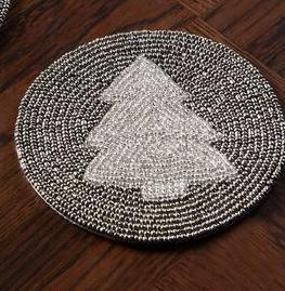 HK EXPORTS Handmade Modern Durable <b>Beaded</b> <b>Coaster</b> Christmas Wreath Holiday Round Drink Embroidery Festive Table Decor - Product Image 3