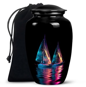 Urne funéraire marron pour cendres d'adultes avec bande florale dorée, style européen, urne commémorative durable avec sac en velours gratuit - Product Image 5