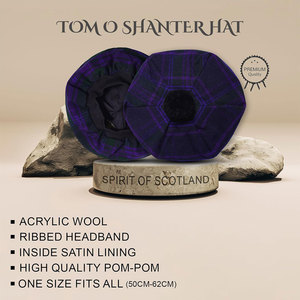 Chapeau écossais en laine personnalisé Tam o' Shanter, motif tartan Spirit of Scotland, avec pompon, bonnet de clan des Highlands, vente en gros - Product Image 2