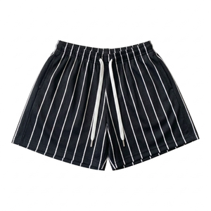 Shorts en maille rayés pour hommes, taille mi-haute, fermeture à cordon, respirants, style décontracté, 100% polyester - Product Image 1