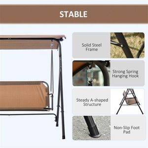 3-Person Patio <b>Swing</b> for <b>Outdoor</b> Porch Comfortable Seating for Family Gatherings - Product Image 6