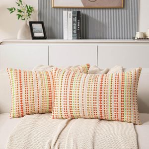 Fodere per cuscini decorativi boho autunnali 12x20 pollici, set da 2, in cotone arancione a righe intrecciate, per divano e cuscini da seduta - Product Image 1