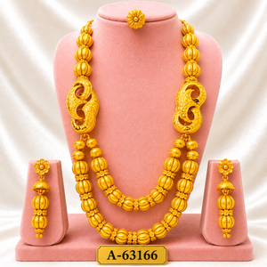Ensemble de bijoux plaqué or 24 carats à motif floral, collier, boucles d'oreilles, bague, bijoux classiques de mariage pour femmes, bijoux en alliage tendance A-63168 - Product Image 2