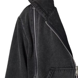 Sudadera con capucha y cremallera personalizada para hombre, estilo callejero, lavado ácido, negro, vintage, doble cremallera, bolsillos de canguro, Chaqueta corta de invierno, teñida lisa - Product Image 6