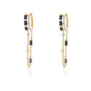 14K White Gold Blue Sapphire <b>Diamond</b> <b>Dangling</b> Drop <b>Earrings</b> - Product Image 3