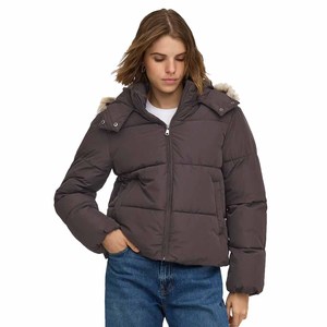 Veste matelassée à capuche pour femme, manteau court d'hiver avec capuche en fourrure, coupe-vent, rembourrage en polyester, manches longues, couleur unie - Product Image 4
