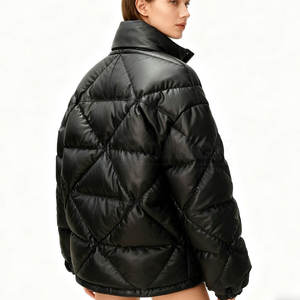 Vestes matelassées en cuir, vêtements d'extérieur d'hiver, vestes matelassées en cuir tendance, style confortable et élégant - Product Image 3