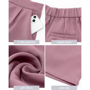 2025, Chaqueta de vestir plisada de cintura alta Rosa polvorienta para mujer, pantalones cortos de cintura elástica, pantalones cortos de pierna ancha, talla mediana (se adapta a la talla) - Product Image 4