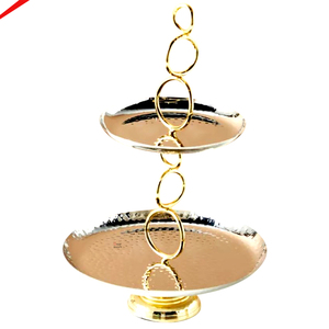 Support à gâteau en métal doré à 2 niveaux de qualité supérieure, plateau de service rond martelé moderne pour desserts et présentoirs à cupcakes - Product Image 1