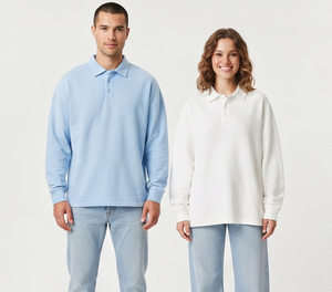 Camisetas Polo de Poliéster para Hombre y Mujer, 100% Algodón Poliéster, Manga Larga, Hombros Caídos, Cierre de Botones, Cuello Camisero - Product Image 6