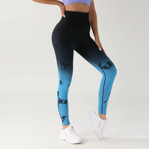 Pantalones de Yoga Tie Dye Sólidos al por Mayor, Leggings Deportivos Sin Costuras de Cintura Media con Efecto Push-Up, Ropa de Gimnasio para Mujer - Product Image 2