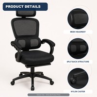 Chaise de bureau ergonomique moderne en maille avec appui-tête réglable, accoudoirs articulés, hauteur réglable, pivotante, pour entreprise
