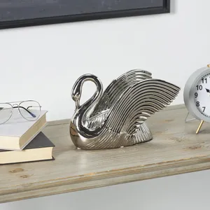 Figura de Cisne Plateada de 10.55 Pulgadas, Escultura Moderna de Animal, Decoración para el Hogar, Artesanía Metálica Artística, Acero Inoxidable Pulido - Product Image 4