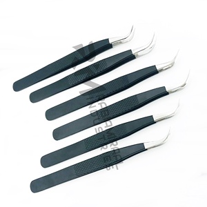 RMI Black Powder Coating Stainless Steel Eyelash Tweezers with Silver Tip Perfect Grip for Eyelash Extension and Tweezer <b>Box</b> - Product Image 2