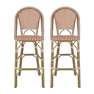 Set di 2 sgabelli da bar francesi in rattan PE da esterno da 29,5 pollici, rosso ruggine e bianco, con struttura in alluminio e finitura in bambù - Product Image 2