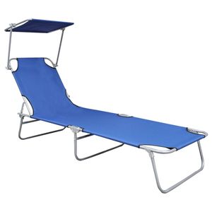 Lettino pieghevole in alluminio blu con baldacchino mobili relax esterni Premium - Product Image 2