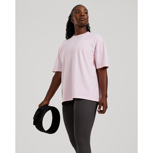 Camiseta de Punto de Manga Corta Rosa para Mujer, Cuello Redondo, Corte Holgado, Transpirable, Informal, para Uso Diario en Todas las Temporadas, Color Sólido - Product Image 1