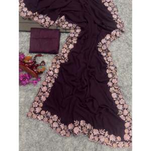 Sari de créateur avec des paillettes et des broderies de fils, robes élégantes - Product Image 4