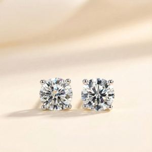 925 Sterling Silver 1.00+1.00CT Round Cut Moissanite Diamond <b>Stud</b> Earrings Classic 4 Prong Setting Women Fine Jewelry Gift - Product Image 6