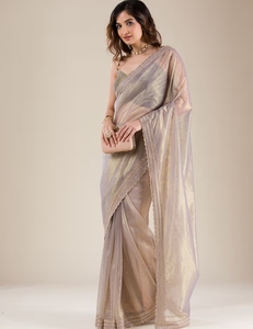 Sari Tradicional KV para Mujer, en Viscosa Dorada y Organza, con Diseño Reversible Antiarrugas, para Fiestas, Blusa Sin Coser - Product Image 6