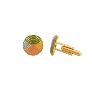 Luxury Gold Plated Multicolor Enamel Round <b>Cufflinks</b> for Men Wave Pattern Formal <b>Shirt</b> Accessories Wedding Business Gift - Product Image 4