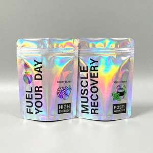 Emballage Laser holographique arc-en-ciel en feuille d'aluminium, pochettes irisées transparentes à fermeture éclair sur le devant, sacs d'emballage alimentaire pour fenêtre, sacs en Mylar - Product Image 3