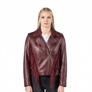 Chaqueta de Mujer de Piel de Cordero Genuina con Flecos, Estilo Western, Transpirable, de Lona Tejida, para Festivales - Product Image 1