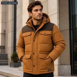 Parka matelassée à capuche pour homme, personnalisable, imperméable, en polyester, veste d'hiver standard, couleur unie, fermeture éclair, décontractée, pour l'extérieur - Product Image 3