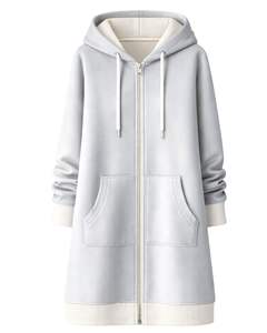 Sudadera con Capucha Larga Gris Claro para Mujer, Abrigo de Invierno con Forro Polar y Bolsillos Tipo Canguro, Casual, OEM, Personalizado de Fábrica - Product Image 1