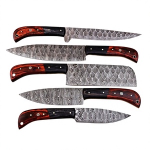 Juego de Cuchillos de Cocina Profesionales de Acero Damasco con Alto Contenido de Carbono, 5 Piezas, Mango de Madera Multicolor Personalizado, Juego de Cuchillos de Cocina para Regalo - Product Image 1