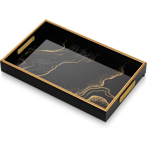 Plateau de service en bois émaillé à motif marbré avec poignées, idéal pour le petit-déjeuner, le café, les collations, les fêtes et la décoration intérieure - Product Image 2