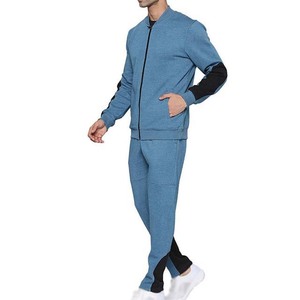 Survêtement bleu pour homme, fermeture éclair intégrale, col montant, coupe décontractée, polyester et coton, vêtement d'automne avec poches latérales - Product Image 6