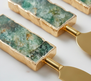 Ensemble de 3 couteaux à fromage avec manche en marbre vert et spatule en acier inoxydable doré pour plateau à fromage - Product Image 2